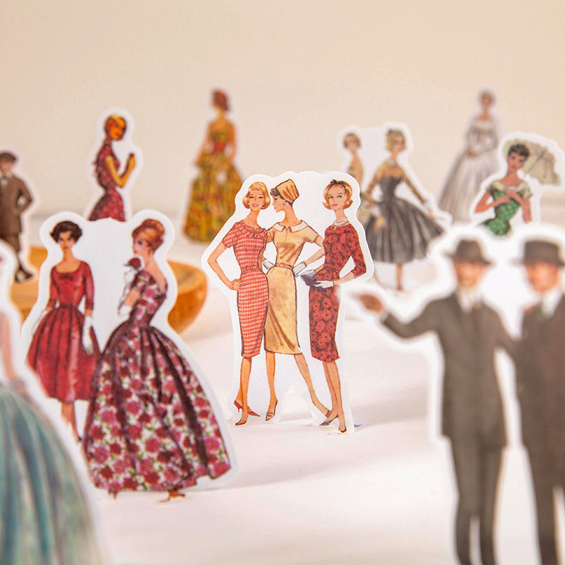Vintage People Fashion Model Clothes Sticker - Girl, Lady, Man1