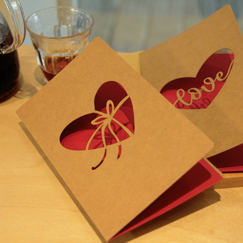 Retro Kraft Hollow Rose Heart Holiday Greeting Card a