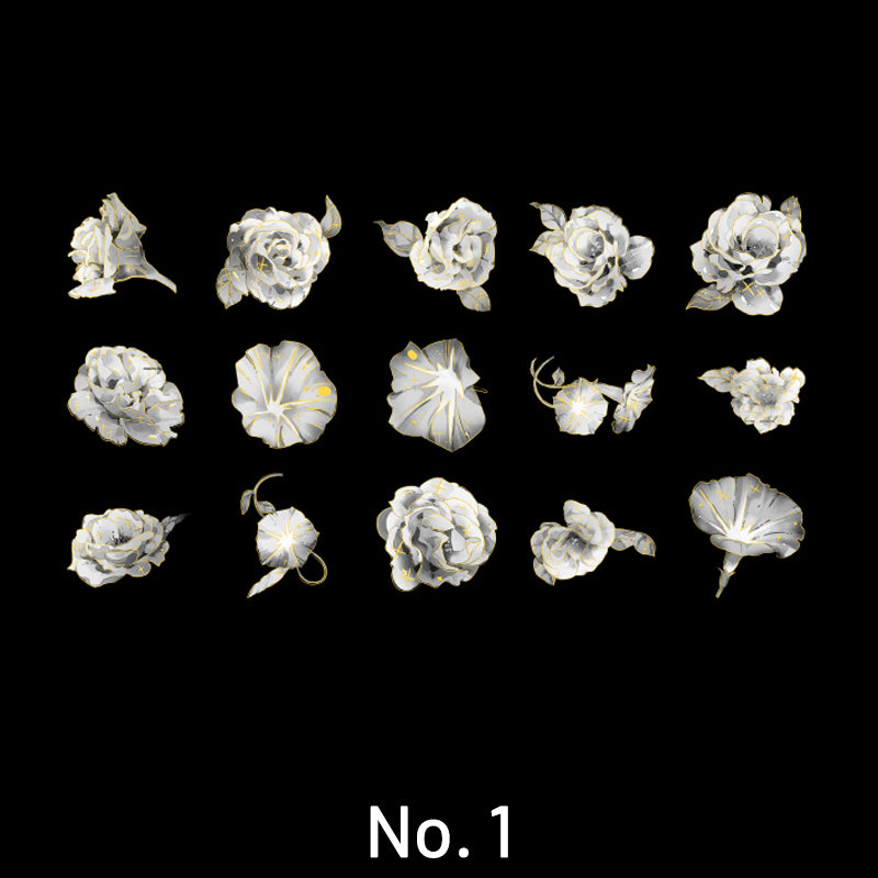Retro Plant Florescence Floral Foil Stamping PET Sticker Pack sku-1
