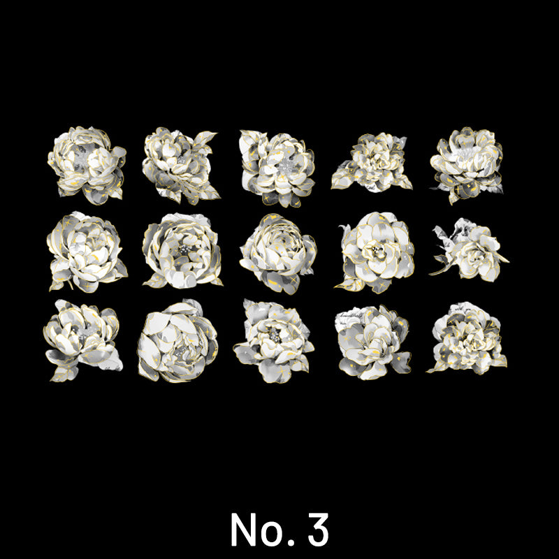 Retro Plant Florescence Floral Foil Stamping PET Sticker Pack sku-3