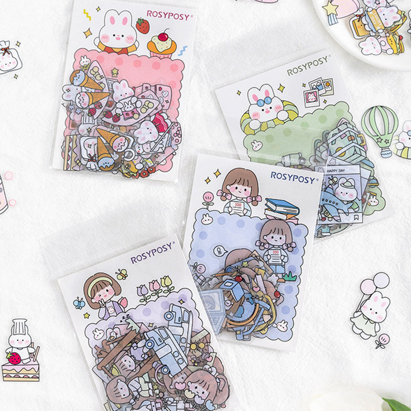 RosyPosy Cute Explosion Cartoon Rabbit Girl PET Sticker Pack a