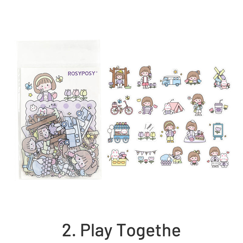RosyPosy Cute Explosion Cartoon Rabbit Girl PET Sticker Pack sku-2