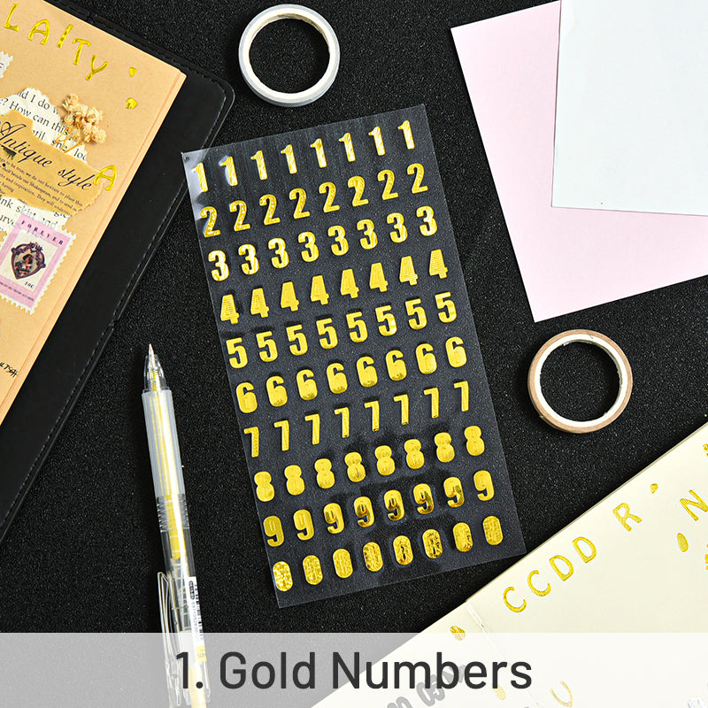 Simple Bronzing Number Alphabet PET Sticker sku-1