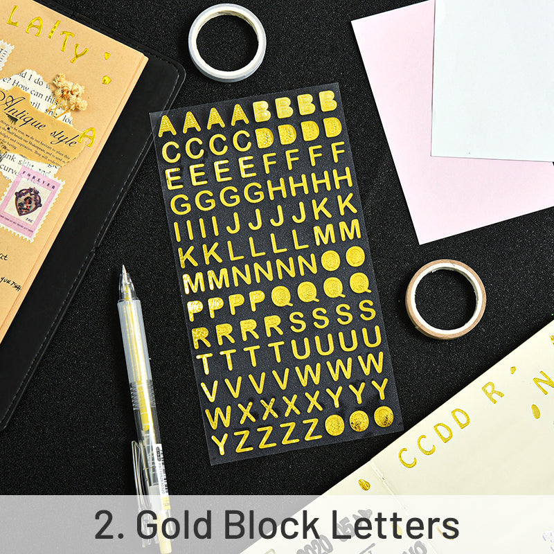 Simple Bronzing Number Alphabet PET Sticker sku-2