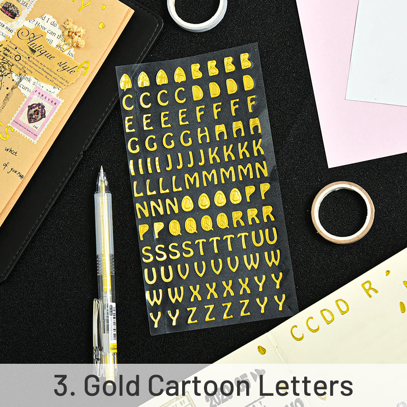 Simple Bronzing Number Alphabet PET Sticker sku-3