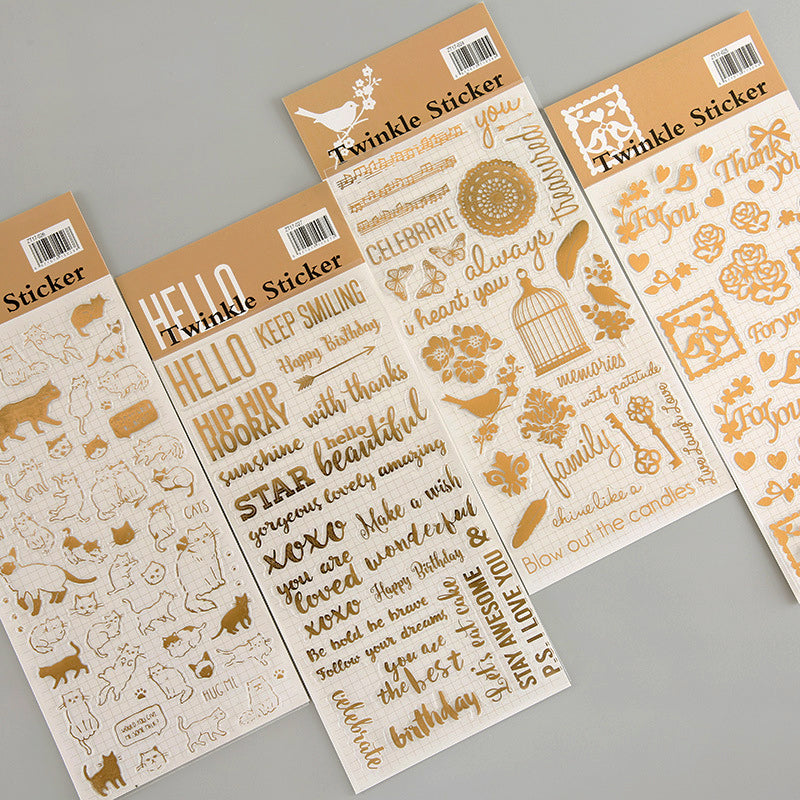 Simple Hot Stamping Cat English Flower Sticker a
