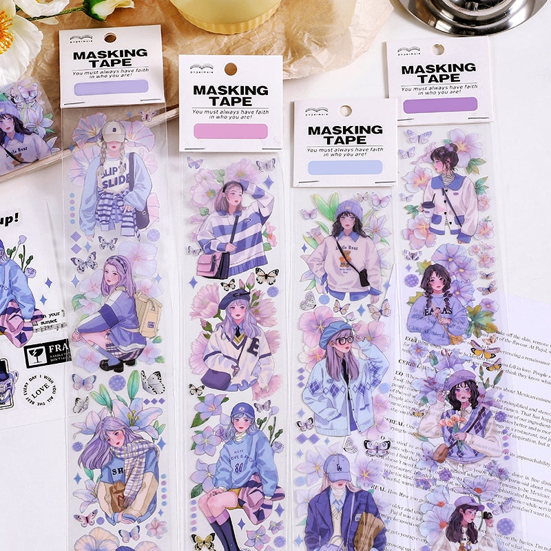 Girl and People Themed Purple Flower PET Sticker
