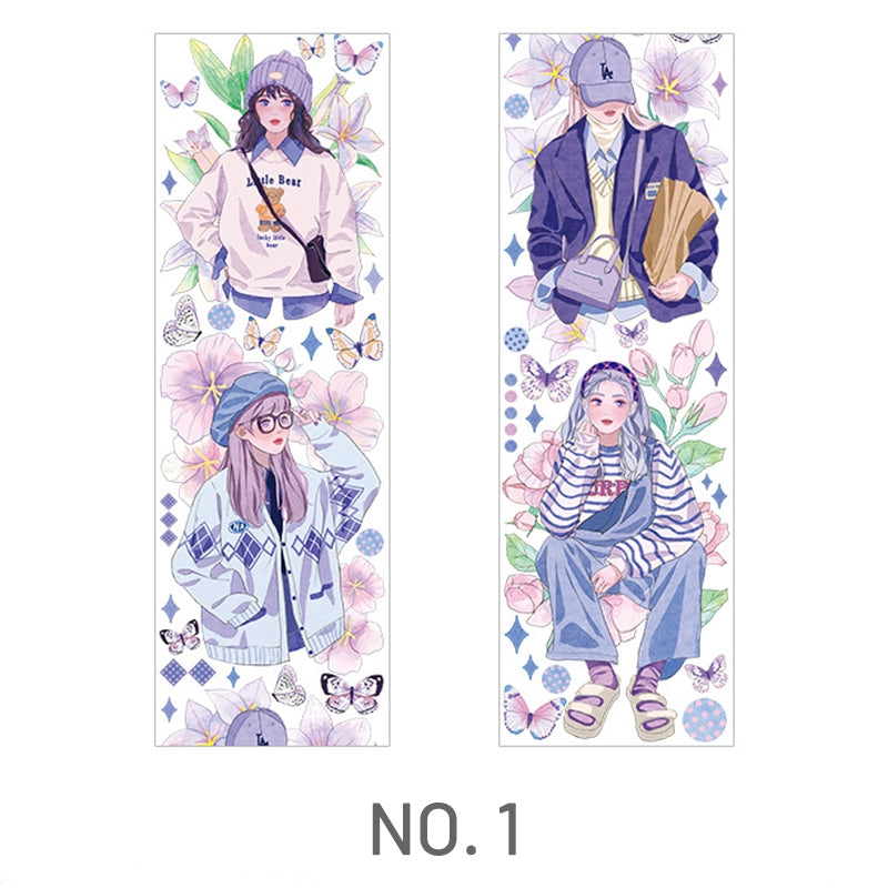 Girl and People Themed Purple Flower PET Sticker-sku1