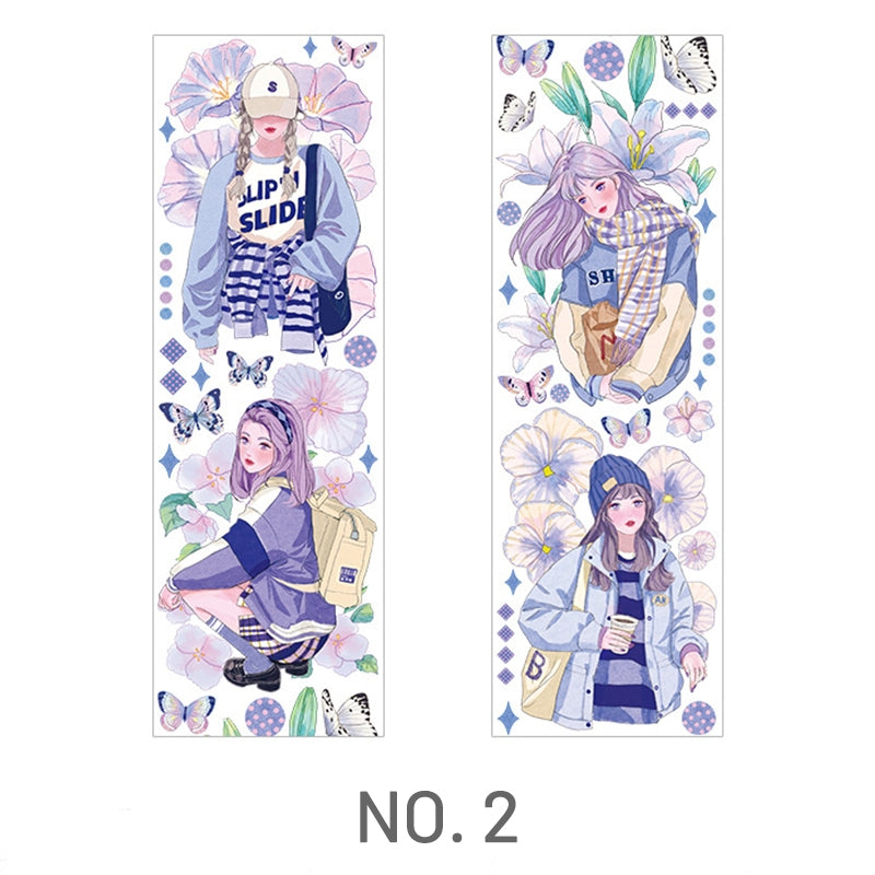 Girl and People Themed Purple Flower PET Sticker-sku2
