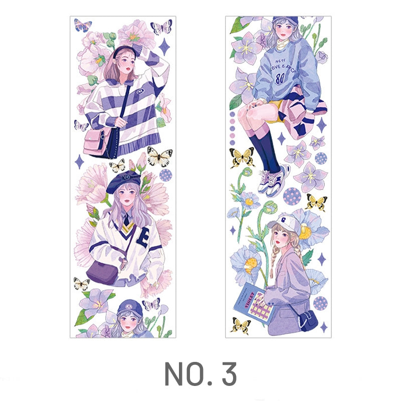 Girl and People Themed Purple Flower PET Sticker-sku3