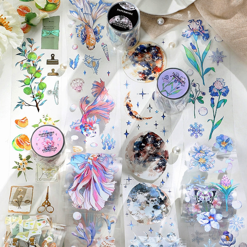 Long Strip PET Sticker - Moon, Fruit, Fish, Flower