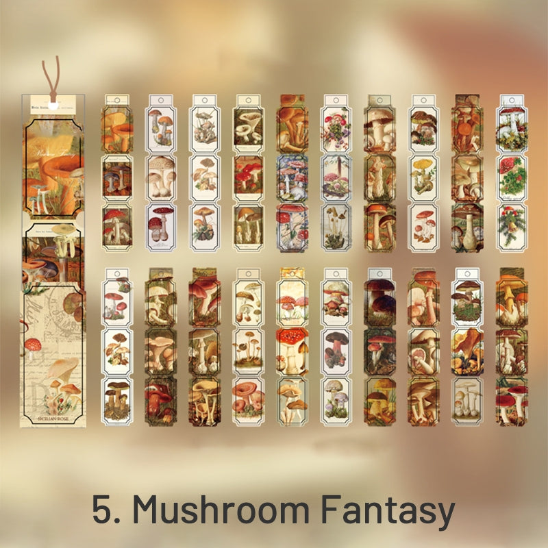 Mushroom-Vintage Long Strip Sticker Pack - Letter, Bird, Flower, Butterfly, Mushroom, Newspaper, Plant, Poster