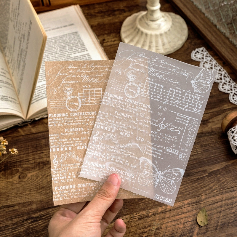 Manuscript-Themed Dual Material Scrapbook Paper - Music, Bills, Notes, Plants4