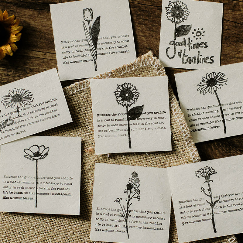 Vintage Flower & Text Wooden Rubber Stamp b1