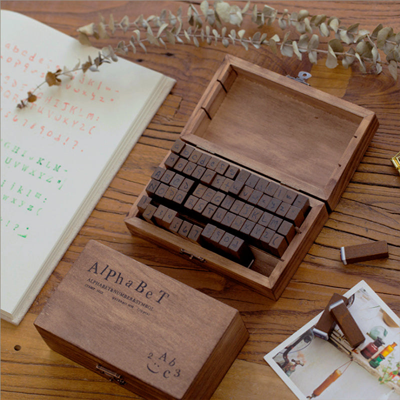 Vintage Letter & Number Wooden Rubber Stamp Set b3