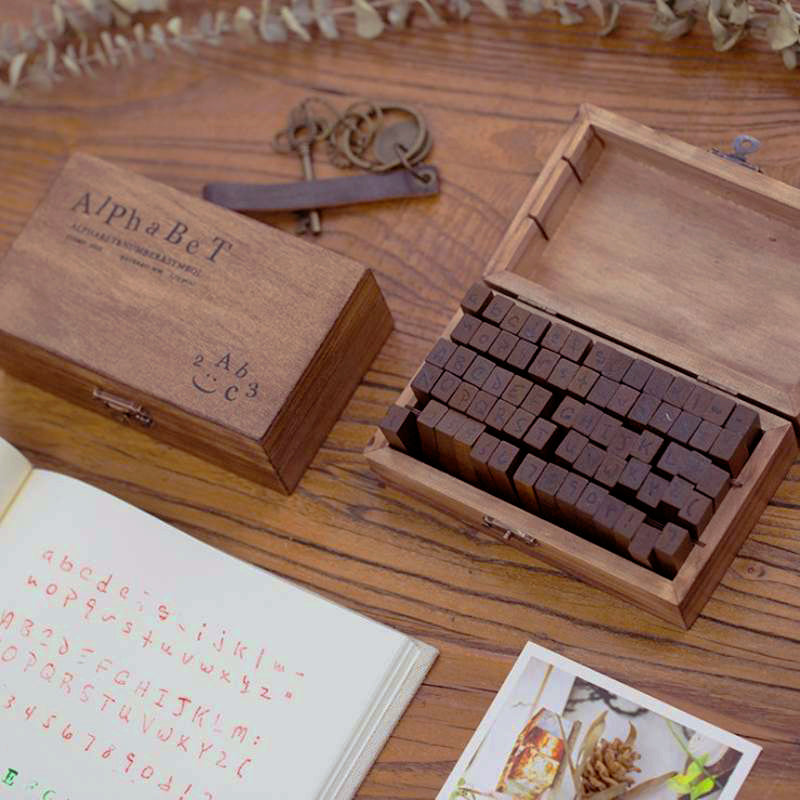 Vintage Letter & Number Wooden Rubber Stamp Set b4