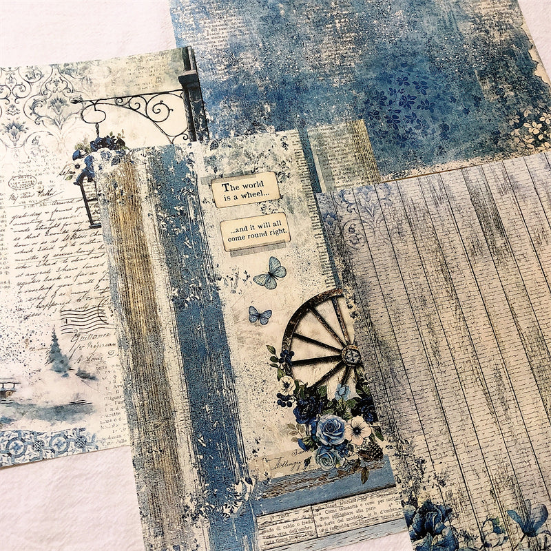 Vintage Light Blue Wood Grain Word Scrapbook Paper c
