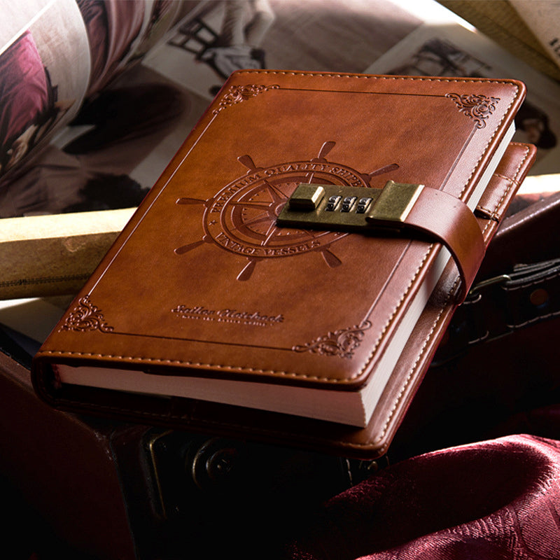 Vintage PU Cover Combination Lock Notebook Three-Digit Password Gift Box Private Journal Diary 2
